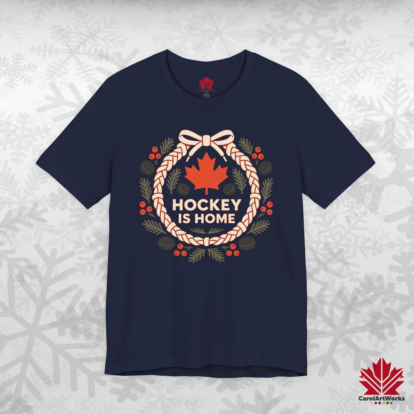 Hockey Lace Wreath | Canadian Hockey Christmas Shirt | Maple Leaf Holiday Tee – Premium Cotton Gift