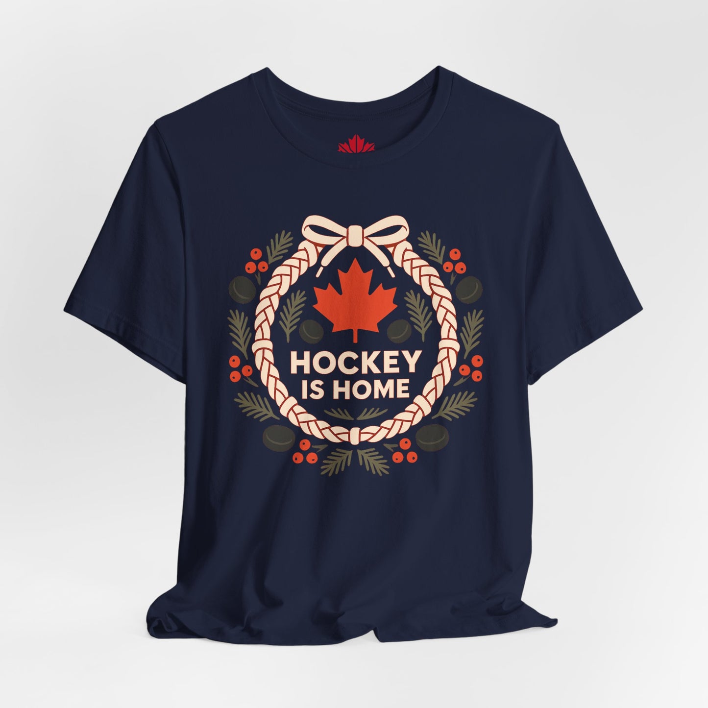 Hockey Lace Wreath | Canadian Hockey Christmas Shirt | Maple Leaf Holiday Tee – Premium Cotton Gift