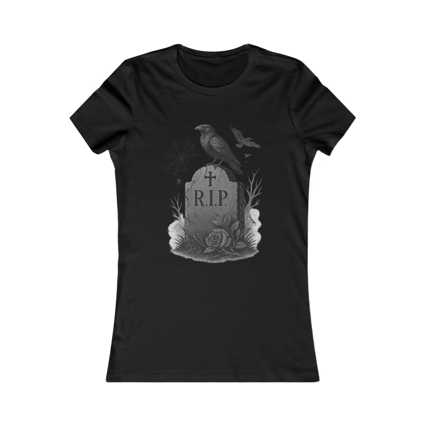Grave & Ravens – Women’s Dark Halloween Tee | Spooky Raven & Tombstone Design