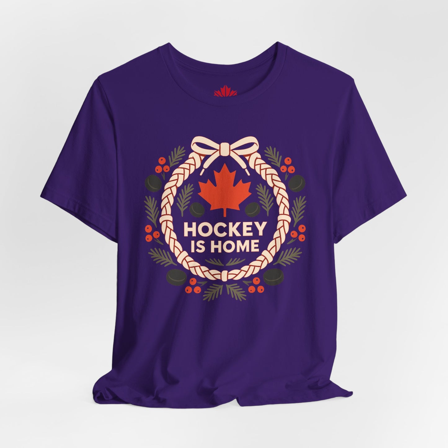 Hockey Lace Wreath | Canadian Hockey Christmas Shirt | Maple Leaf Holiday Tee – Premium Cotton Gift