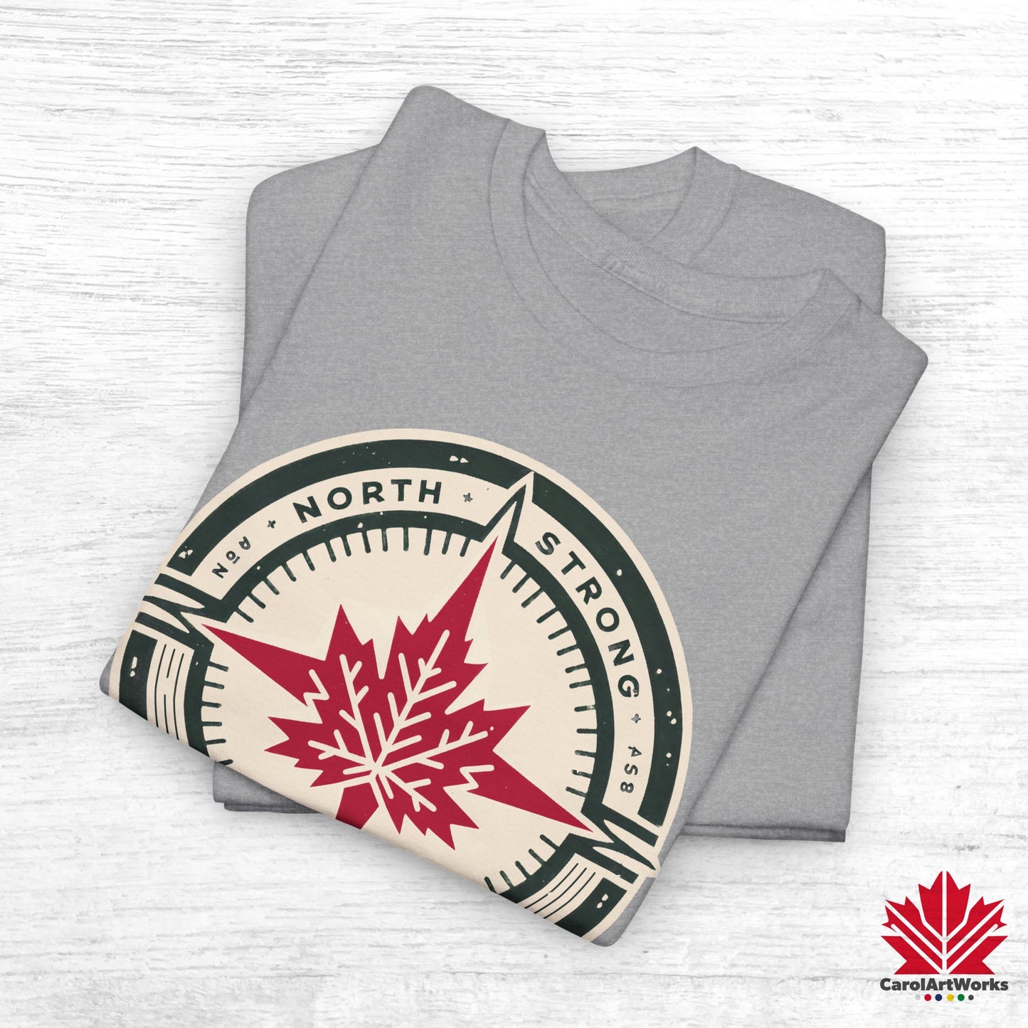 “North Strong” Compass Design – Unisex Cotton Tee – Navigate Adventure with Canadian Pride
