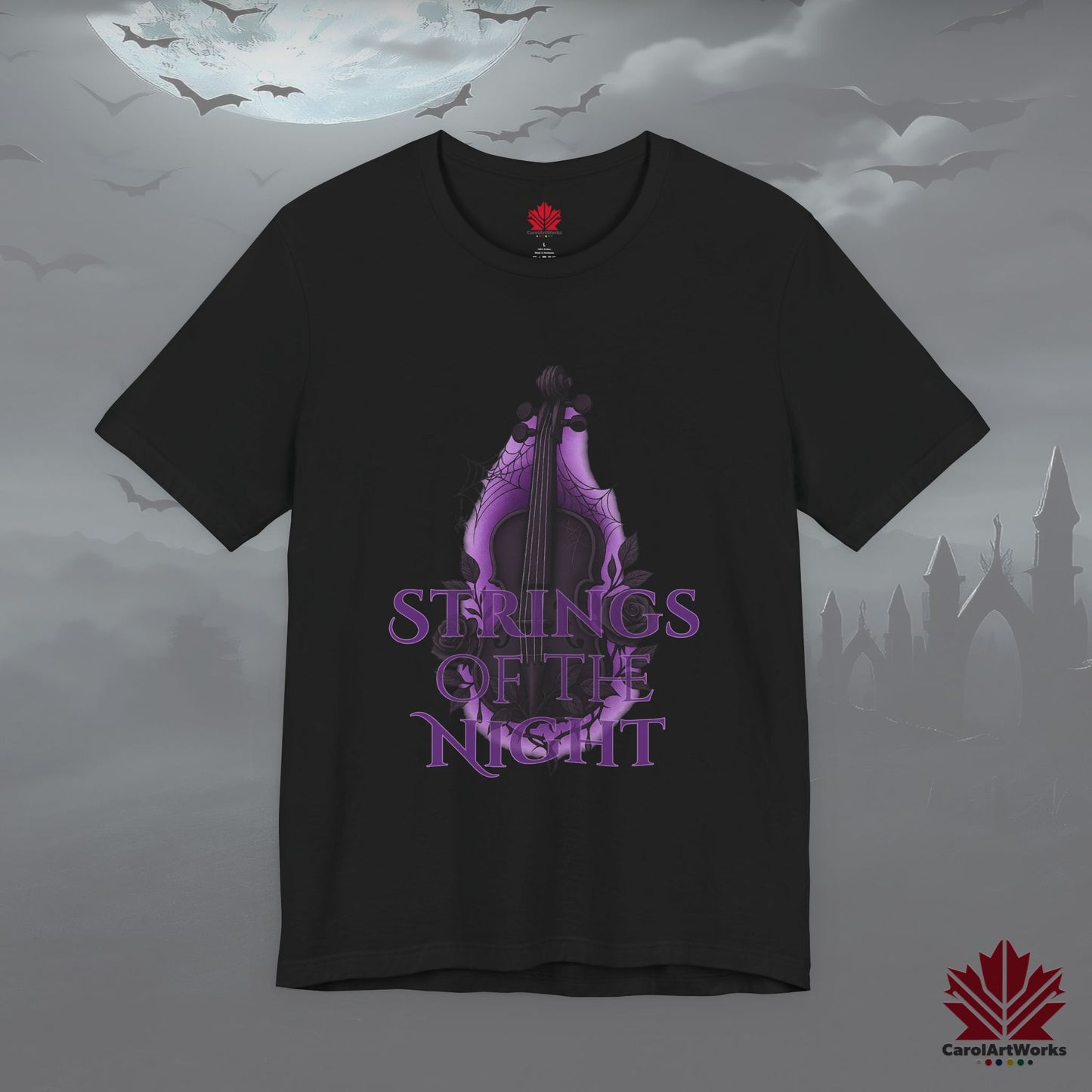 Strings of the Night – Gothic Halloween Tee | Haunted Violin Design