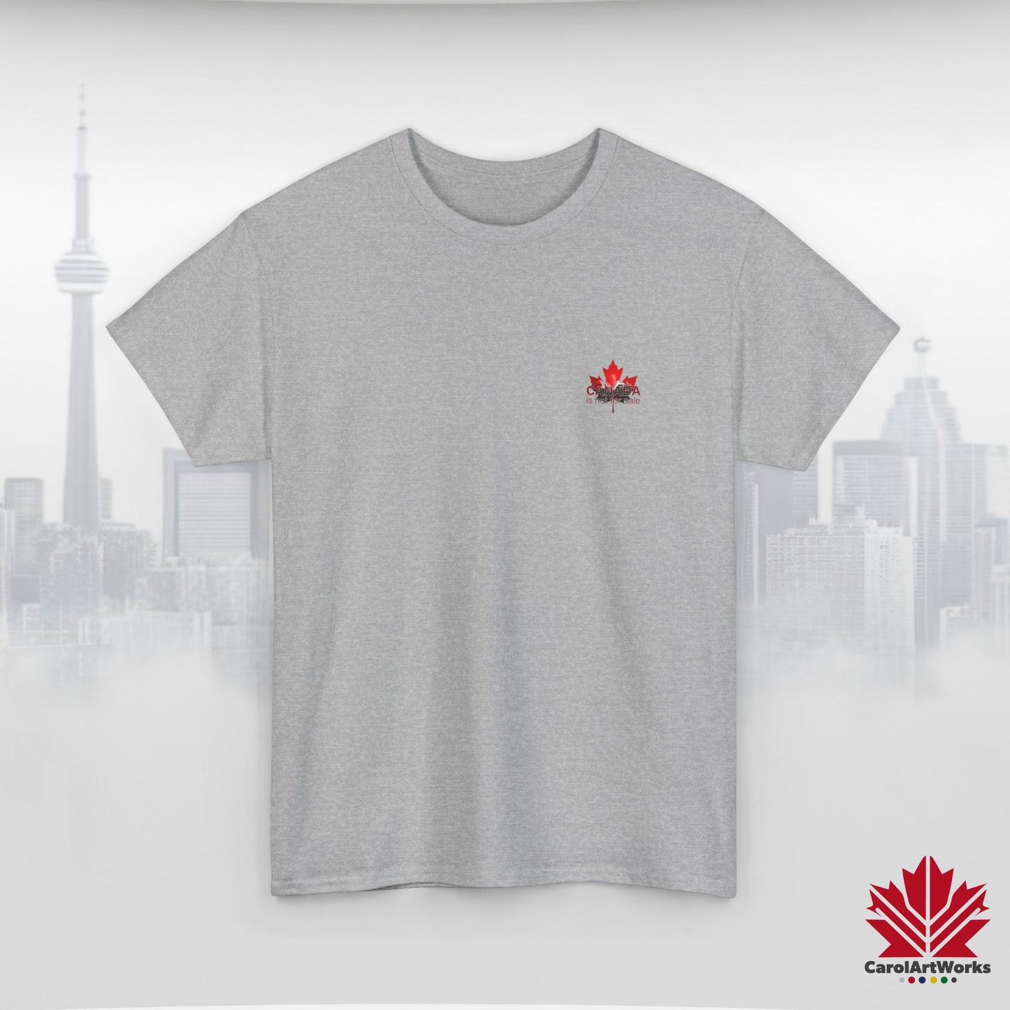 “Canada is not for Sale” Unisex Heavy Cotton Tee – Red Maple Leaf and Mountains, Stylish Canada Shirt