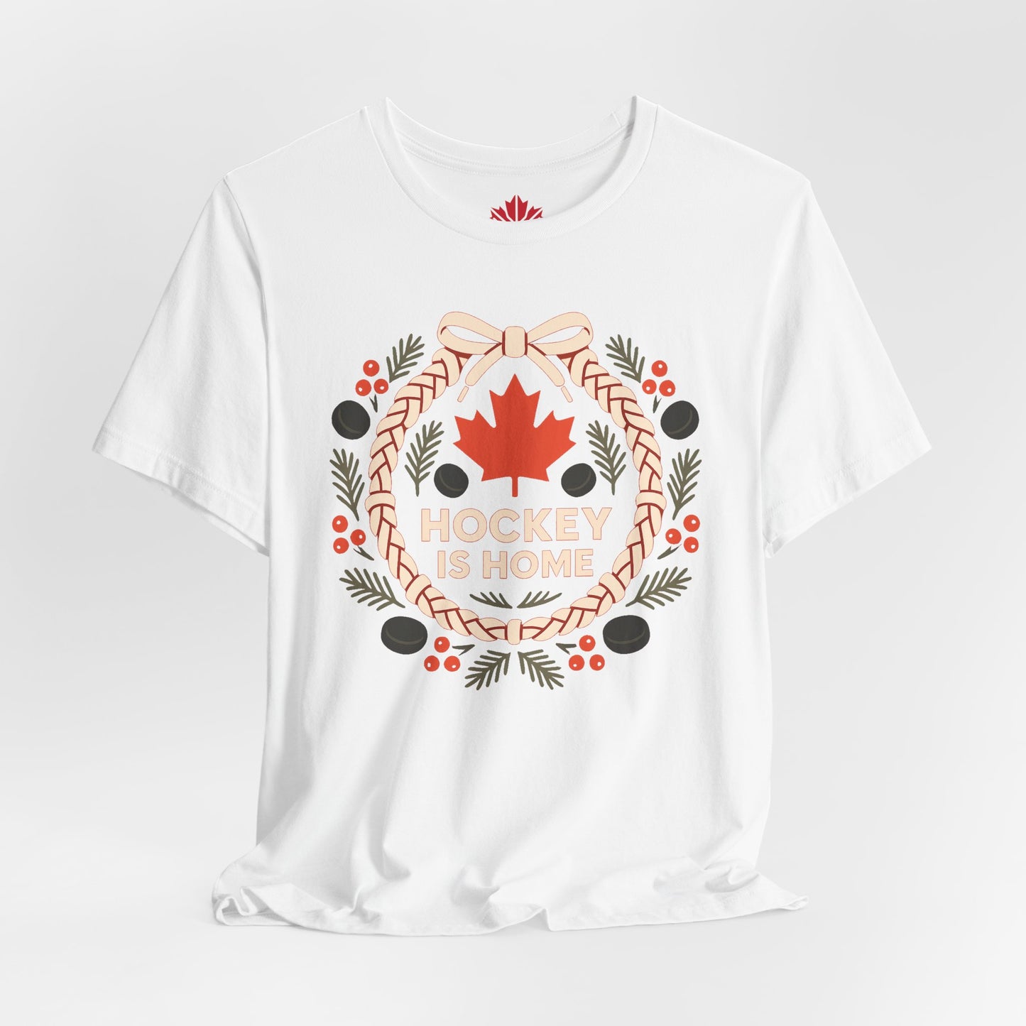 Hockey Lace Wreath | Canadian Hockey Christmas Shirt | Maple Leaf Holiday Tee – Premium Cotton Gift
