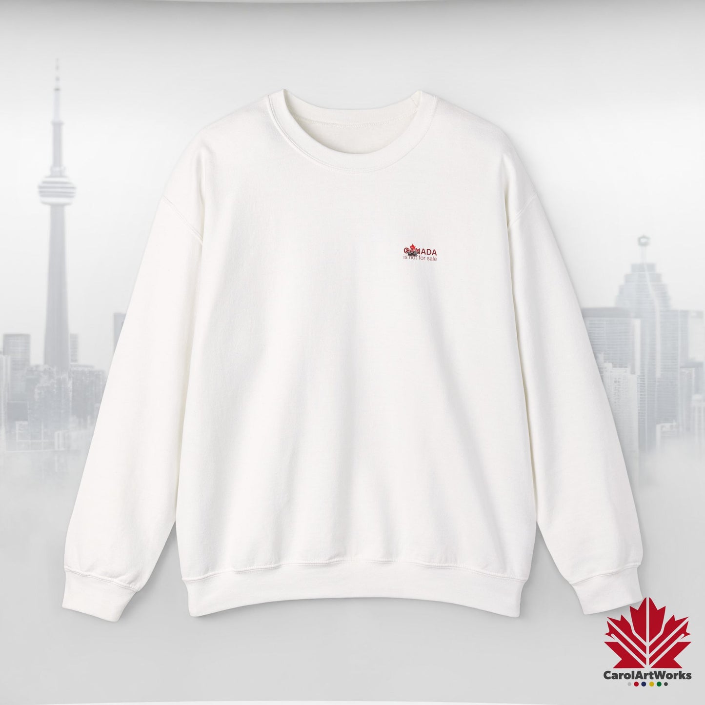 “Canada is Not for Sale” Crewneck Sweatshirt - Red Maple Leaf and Mountains, Soft and Warm