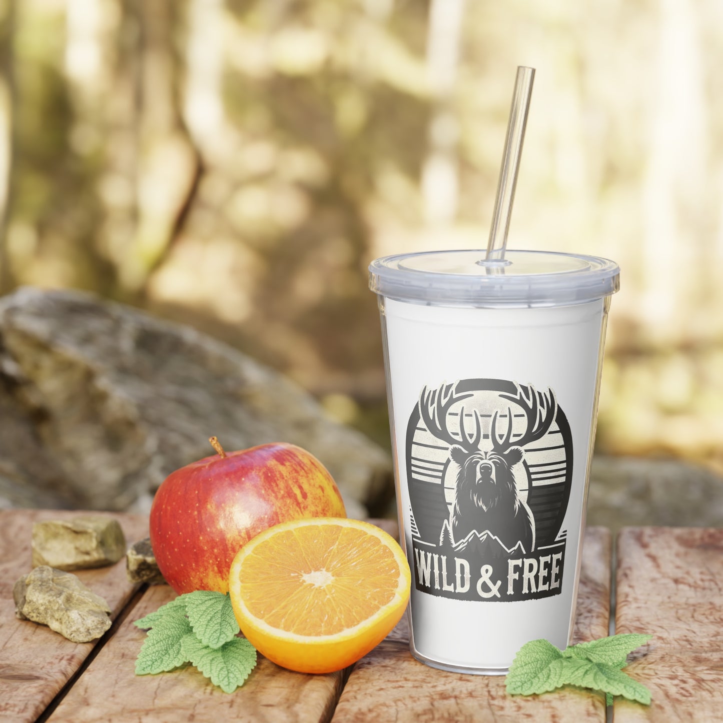 "Wild & Free" Plastic Tumbler with Straw - Perfect for Nature Lovers