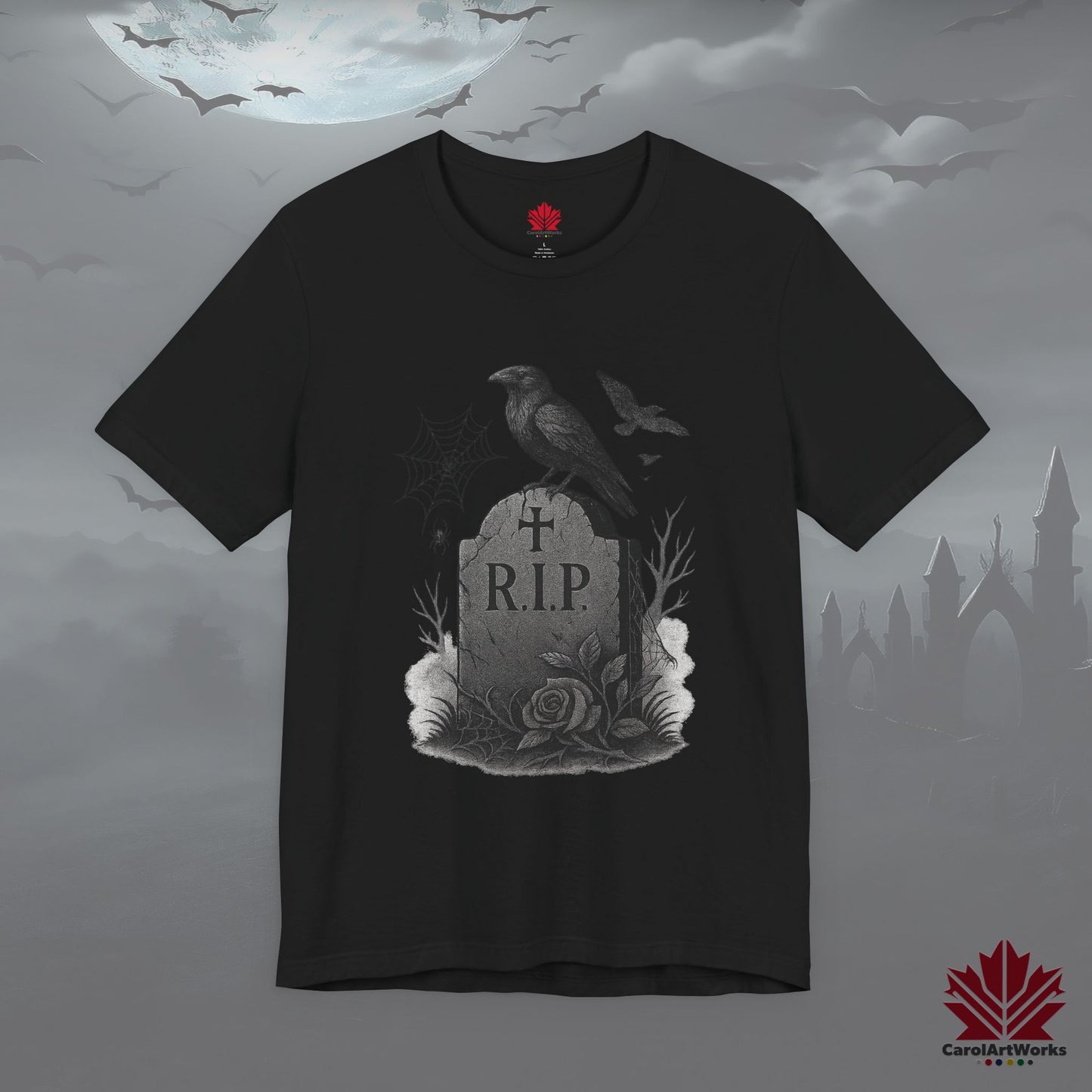 Grave & Ravens – Gothic Halloween Tee | Cemetery Raven Design
