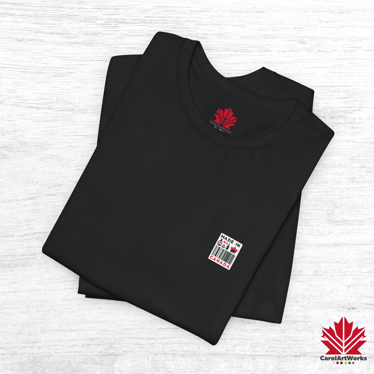 "Made in Canada" product label Design Unisex Short Sleeve Tee β Minimalist, Playful, and Proud