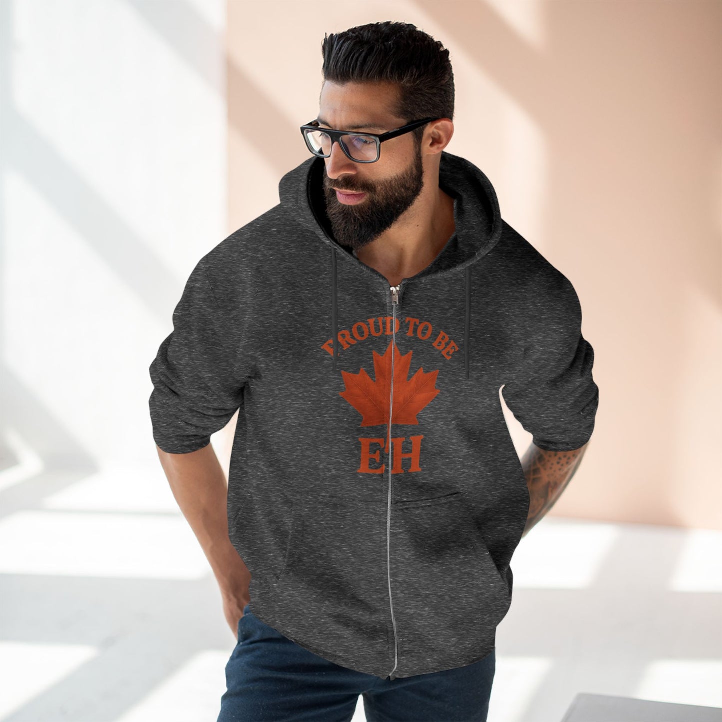 Fier d'être EH – Sweat à capuche zippé avec humour nordique