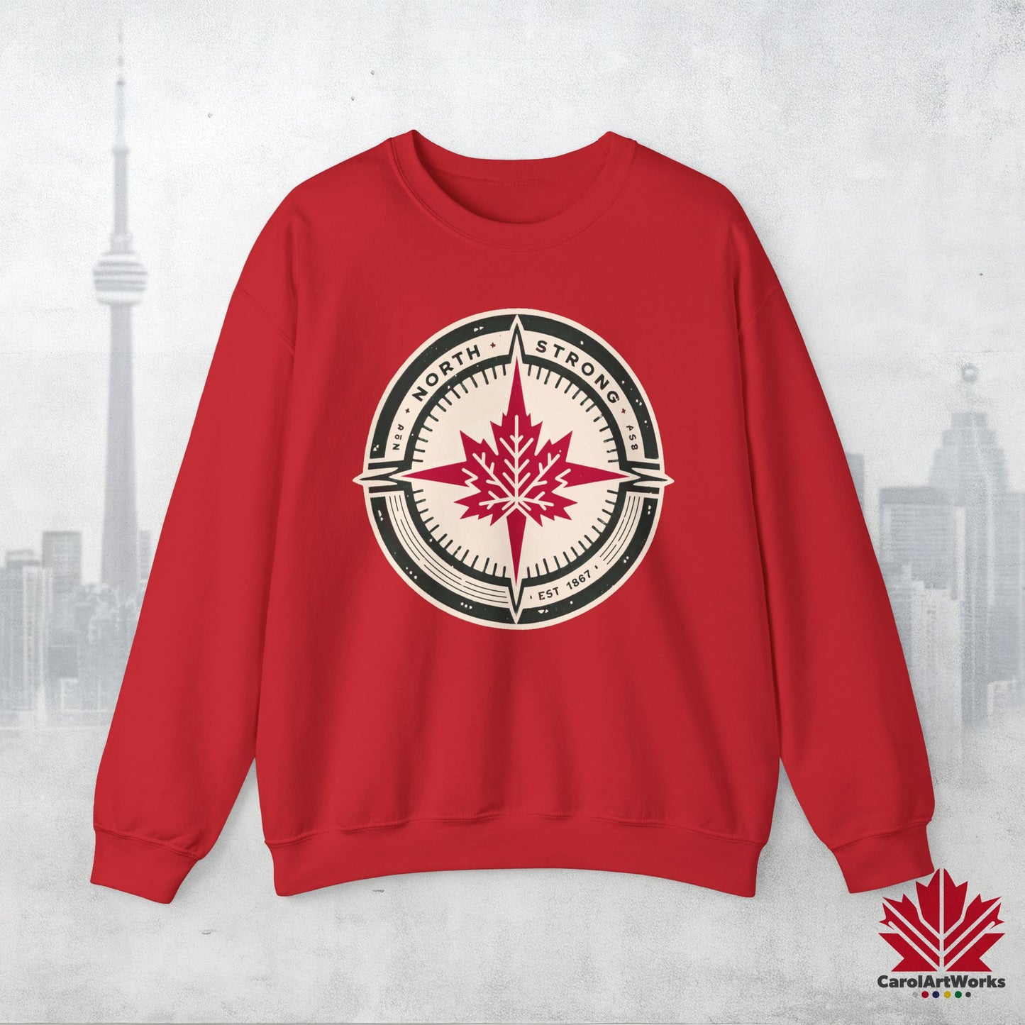 “North Strong” Compass Design Unisex Sweatshirt – Navigate Adventure with Canadian Pride