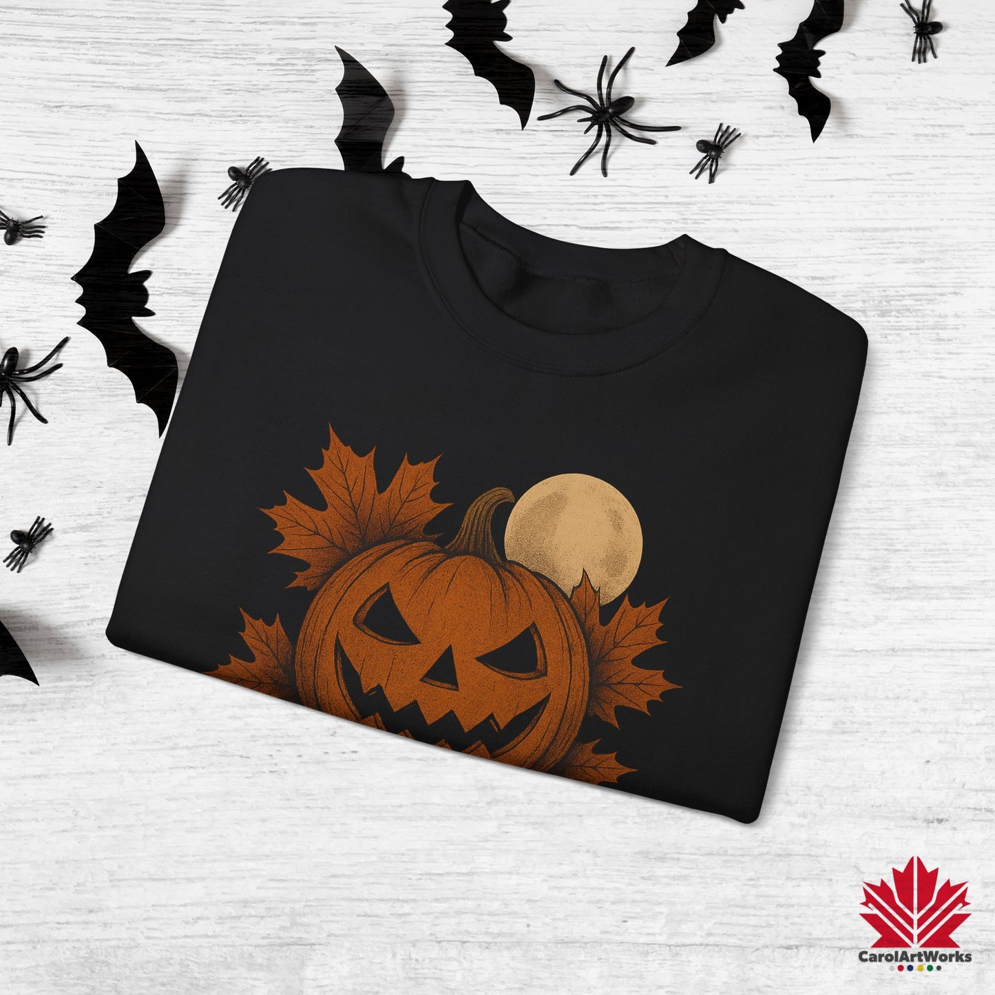 Maple & Moonlight – Cozy Halloween Sweatshirt - Canadian Pumpkin & Moon Design