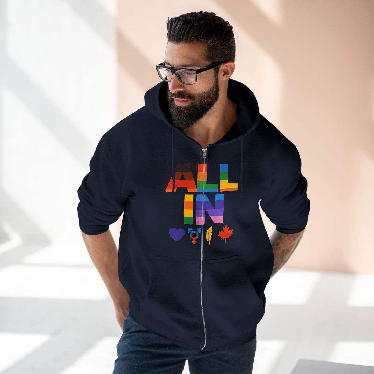Tout en cœur. Voix. Fierté. - Sweat à capuche zippé doux pour les journées fraîches