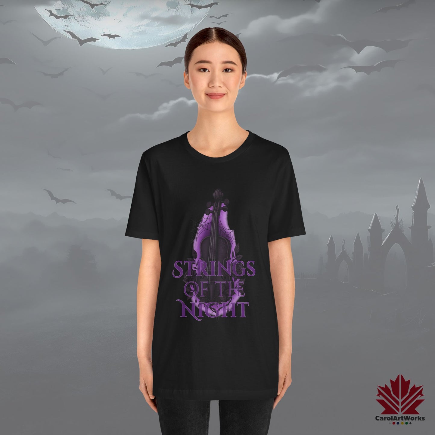 Strings of the Night – Gothic Halloween Tee | Haunted Violin Design