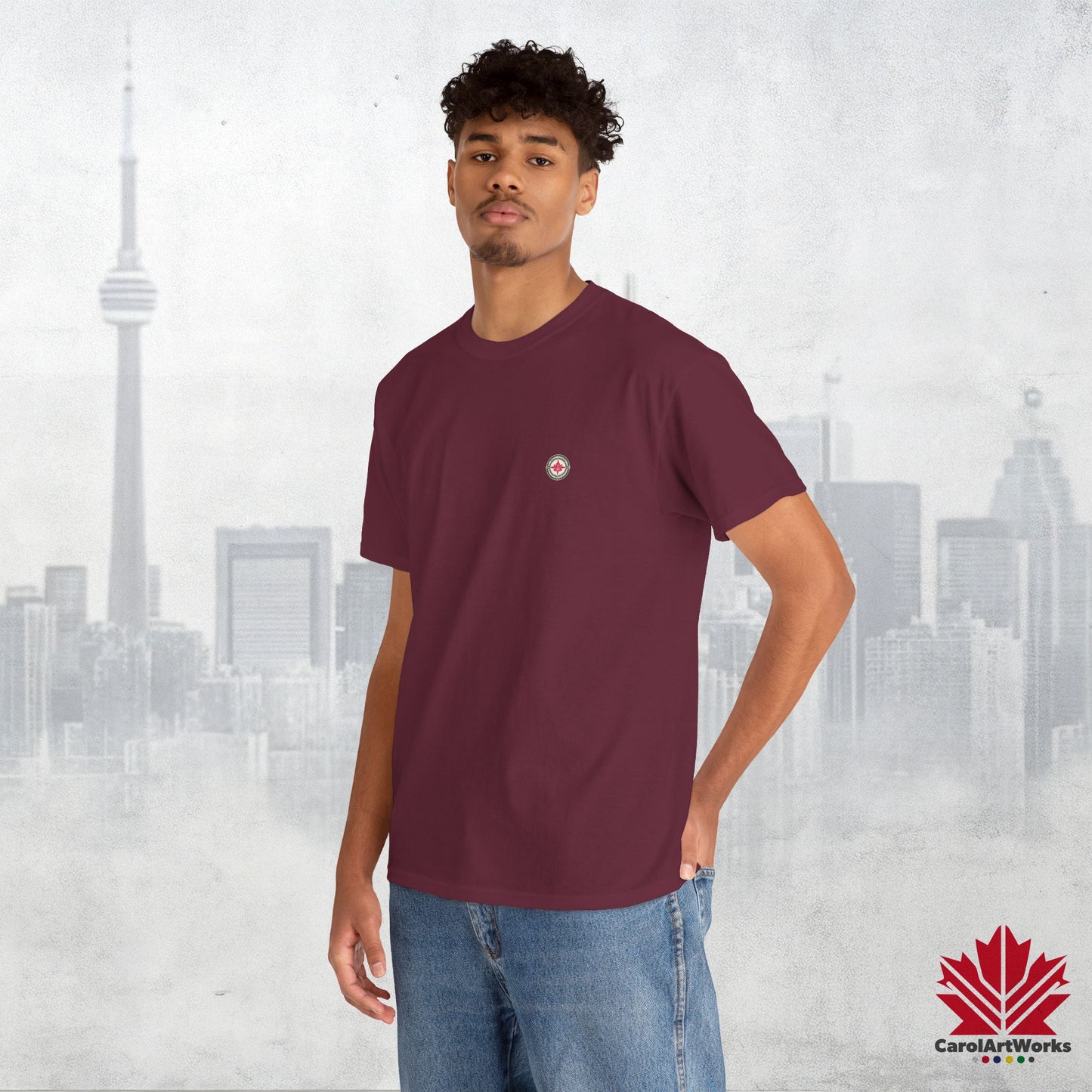 “North Strong” Compass Design – Unisex Cotton Tee – Navigate Adventure with Canadian Pride