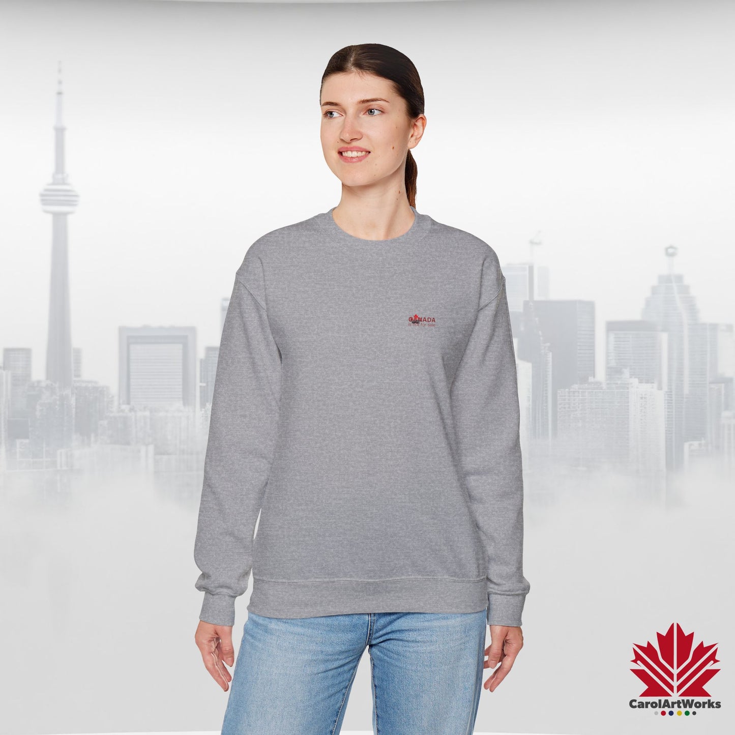 “Canada is Not for Sale” Crewneck Sweatshirt - Red Maple Leaf and Mountains, Soft and Warm