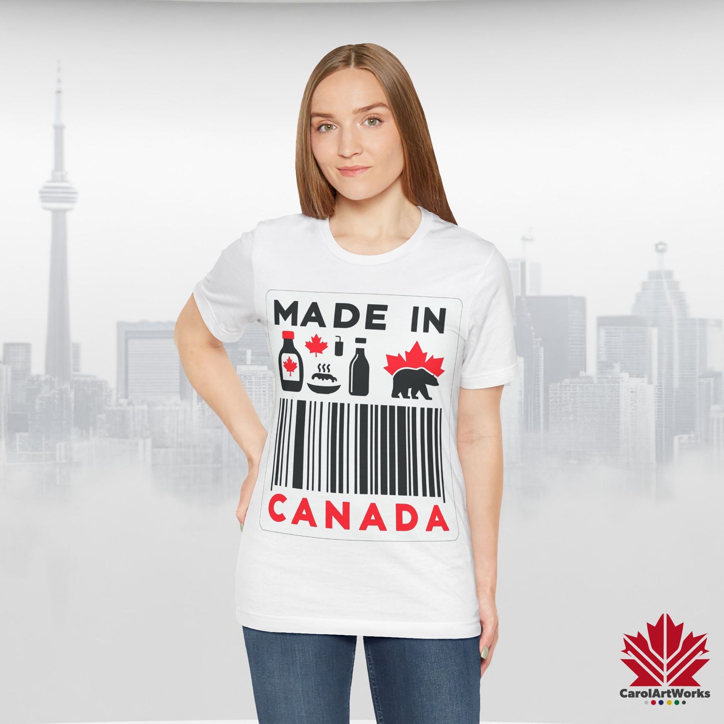 "Made in Canada" product label Design Unisex Short Sleeve Tee β Minimalist, Playful, and Proud