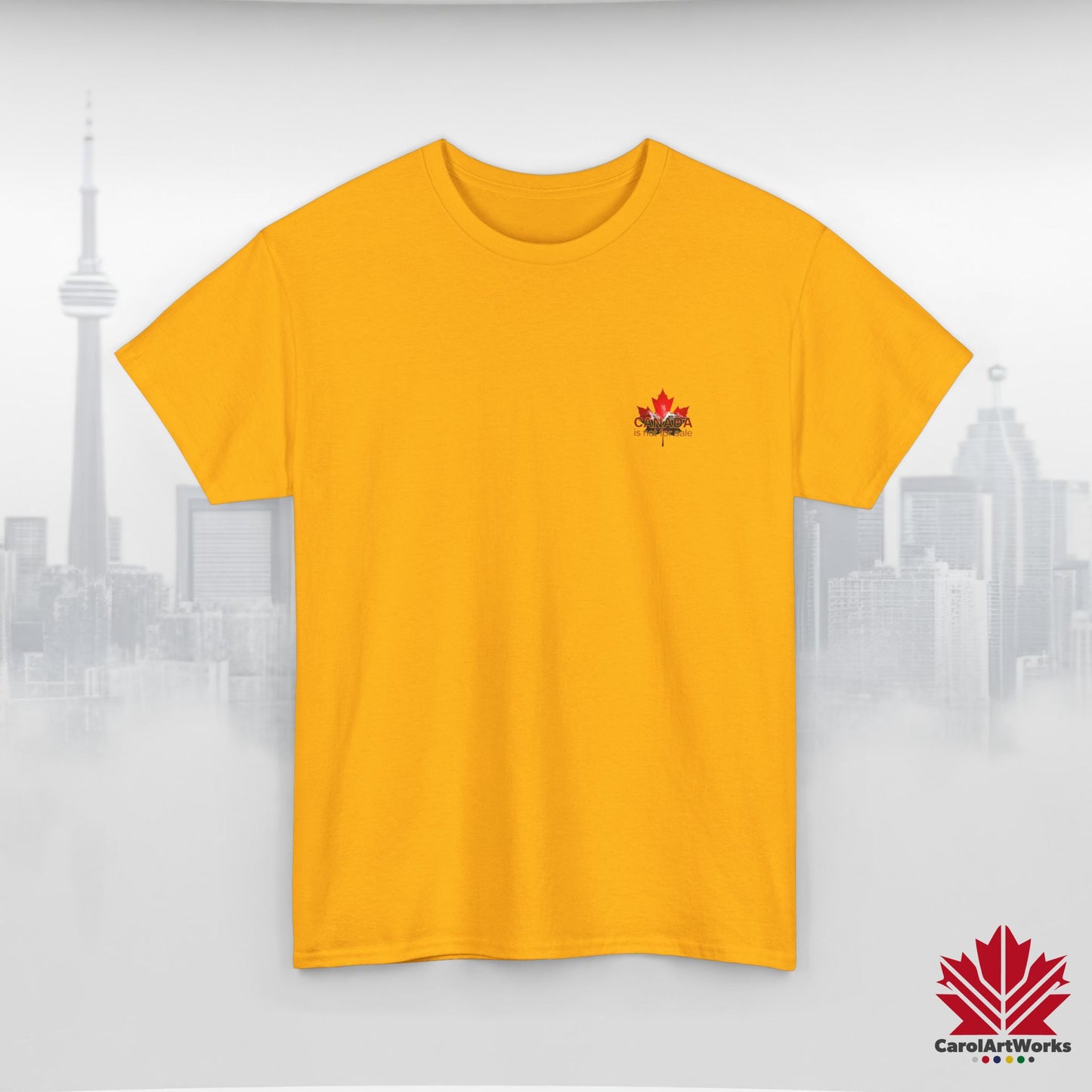 “Canada is not for Sale” Unisex Heavy Cotton Tee – Red Maple Leaf and Mountains, Stylish Canada Shirt