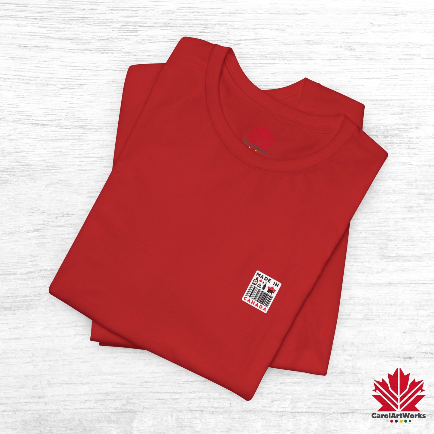"Made in Canada" product label Design Unisex Short Sleeve Tee β Minimalist, Playful, and Proud