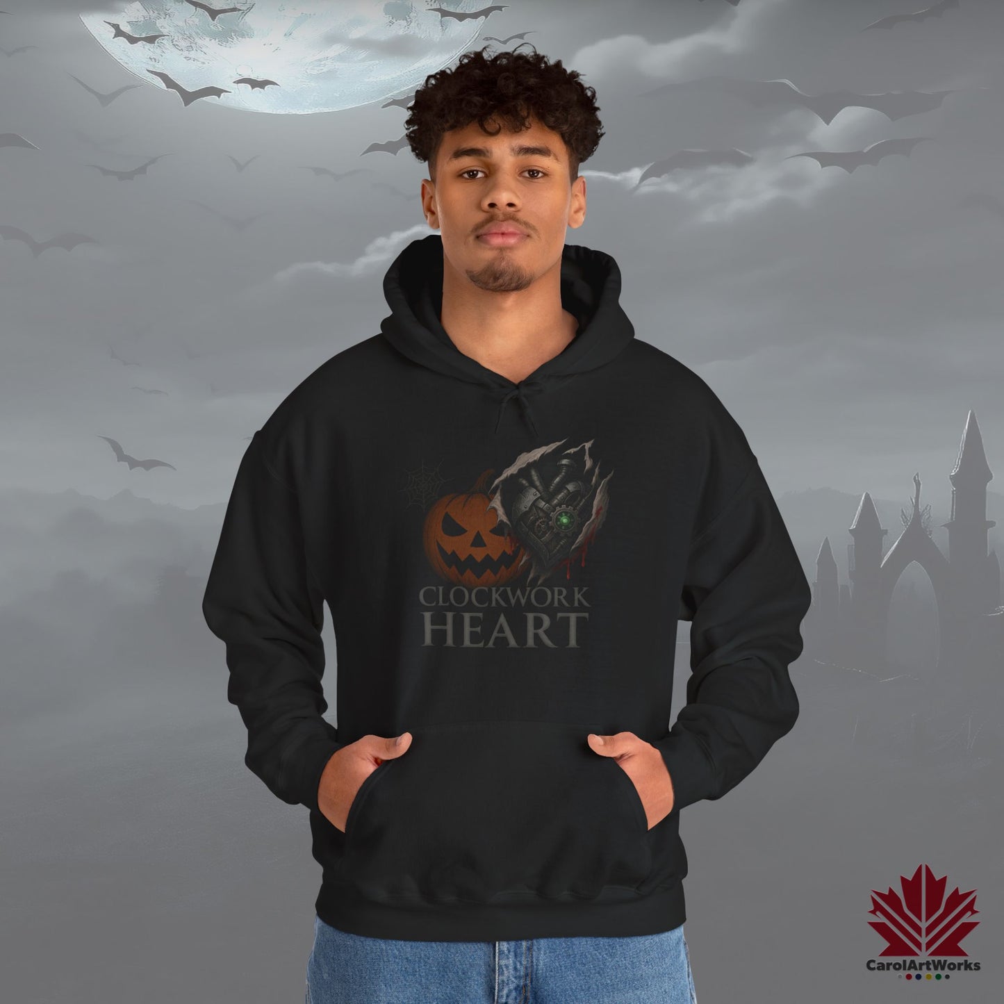 Clockwork Heart Halloween Hoodie – Mechanical Heart & Pumpkin Design
