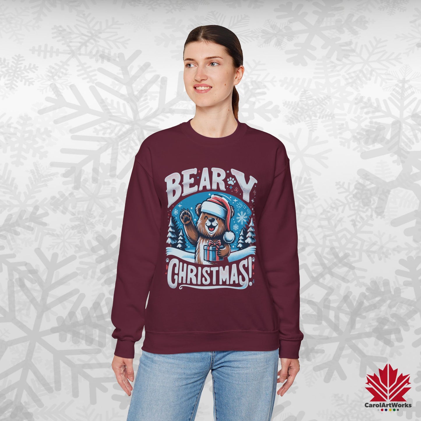 Beary Christmas Sweatshirt | Funny Bear Holiday Crewneck | Premium Fleece, Canadian-Made Christmas Gift