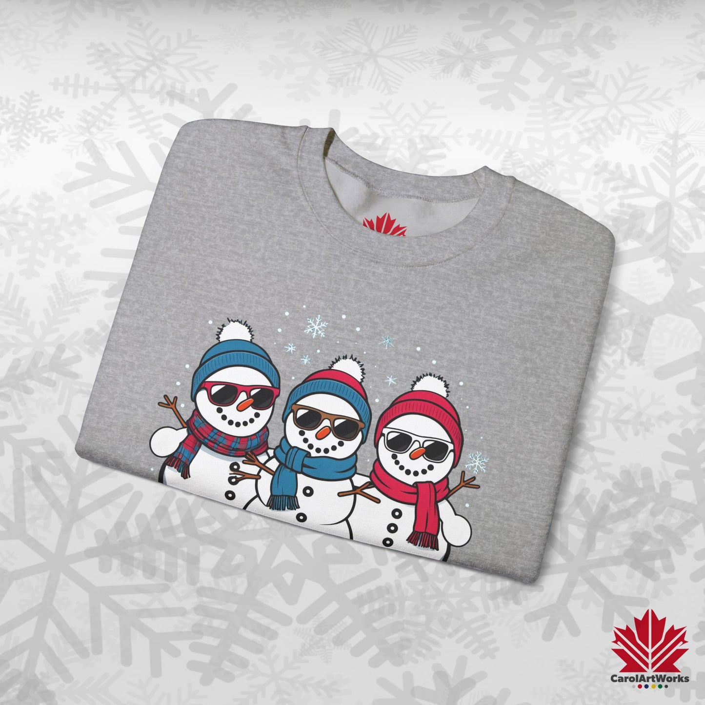 Cool Snow Squad Sweatshirt | Snowman Christmas Crewneck | Canadian-Made Holiday Fleece