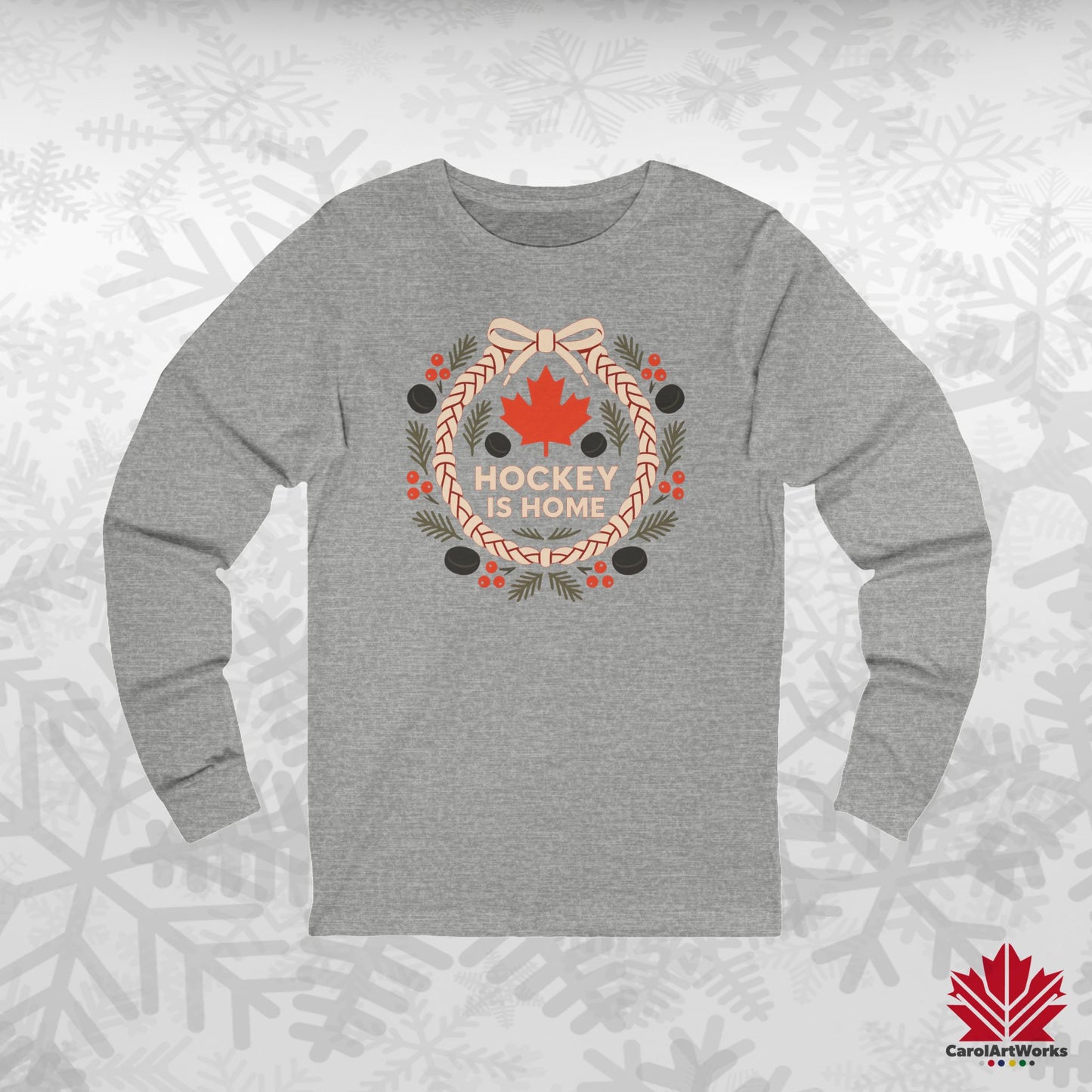 Hockey Lace Wreath Long Sleeve | Canadian Hockey Christmas Shirt | Premium Cotton Tee