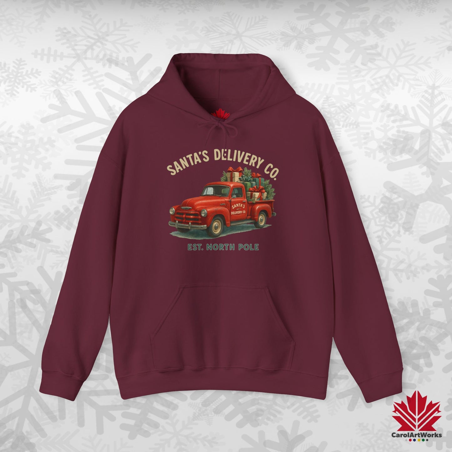 Santa’s Delivery Truck Hoodie | Vintage Red Truck Christmas Hoodie | Canadian Fleece Hoodie – Premium Softstyle