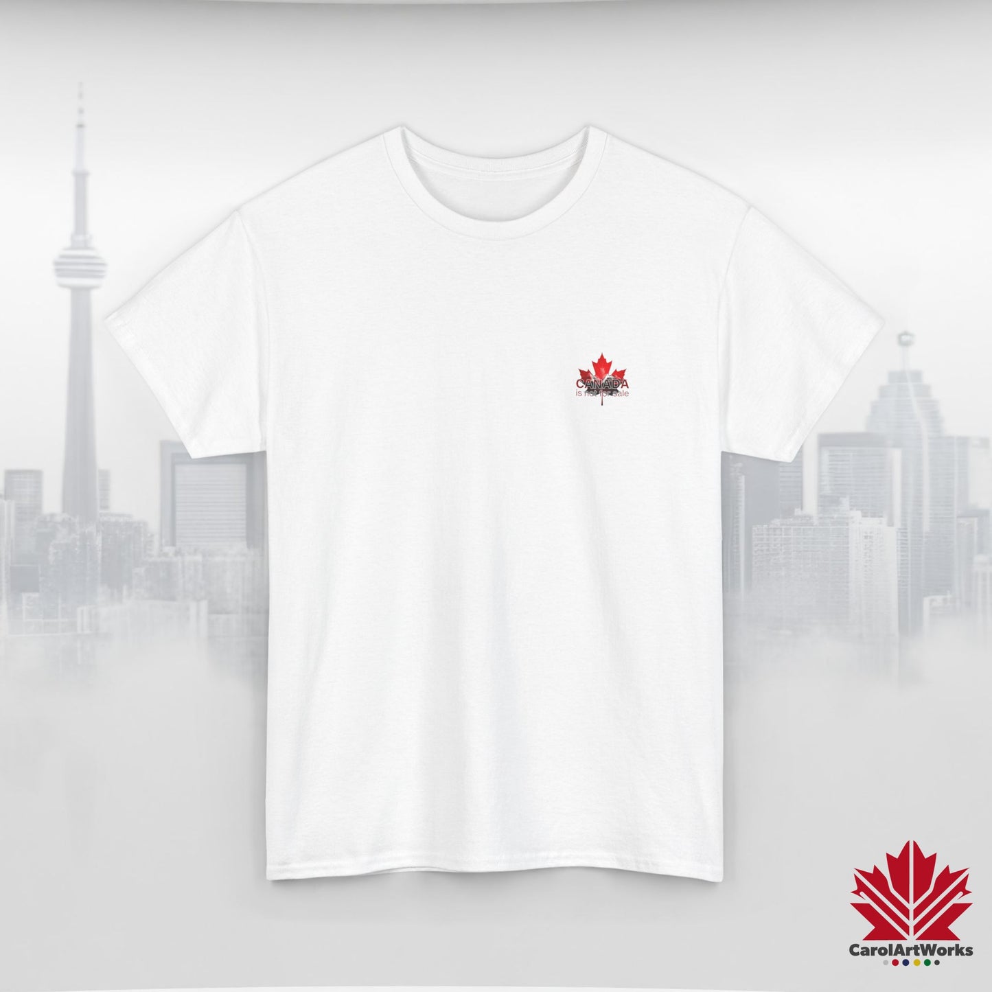 “Canada is not for Sale” Unisex Heavy Cotton Tee – Red Maple Leaf and Mountains, Stylish Canada Shirt