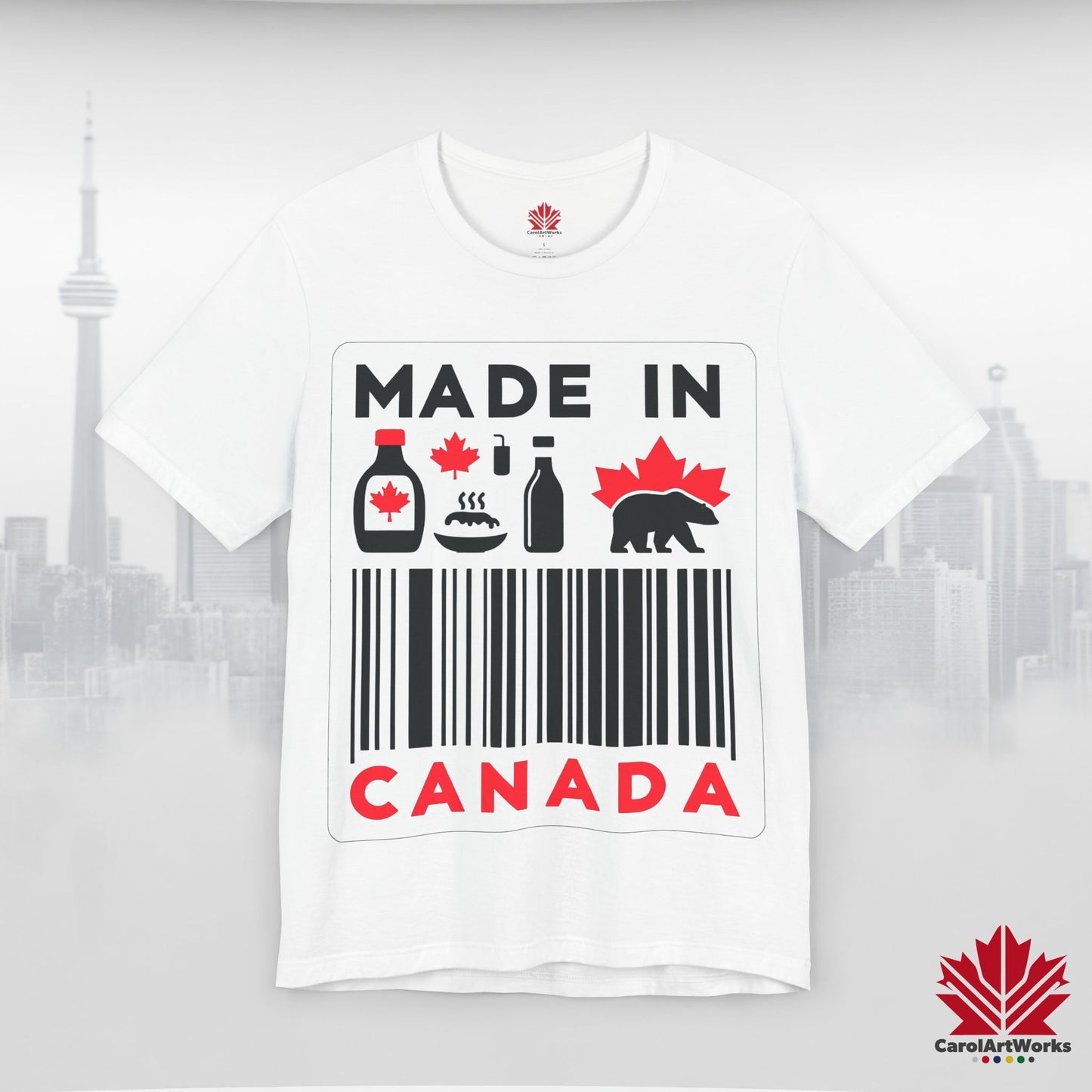 "Made in Canada" product label Design Unisex Short Sleeve Tee β Minimalist, Playful, and Proud