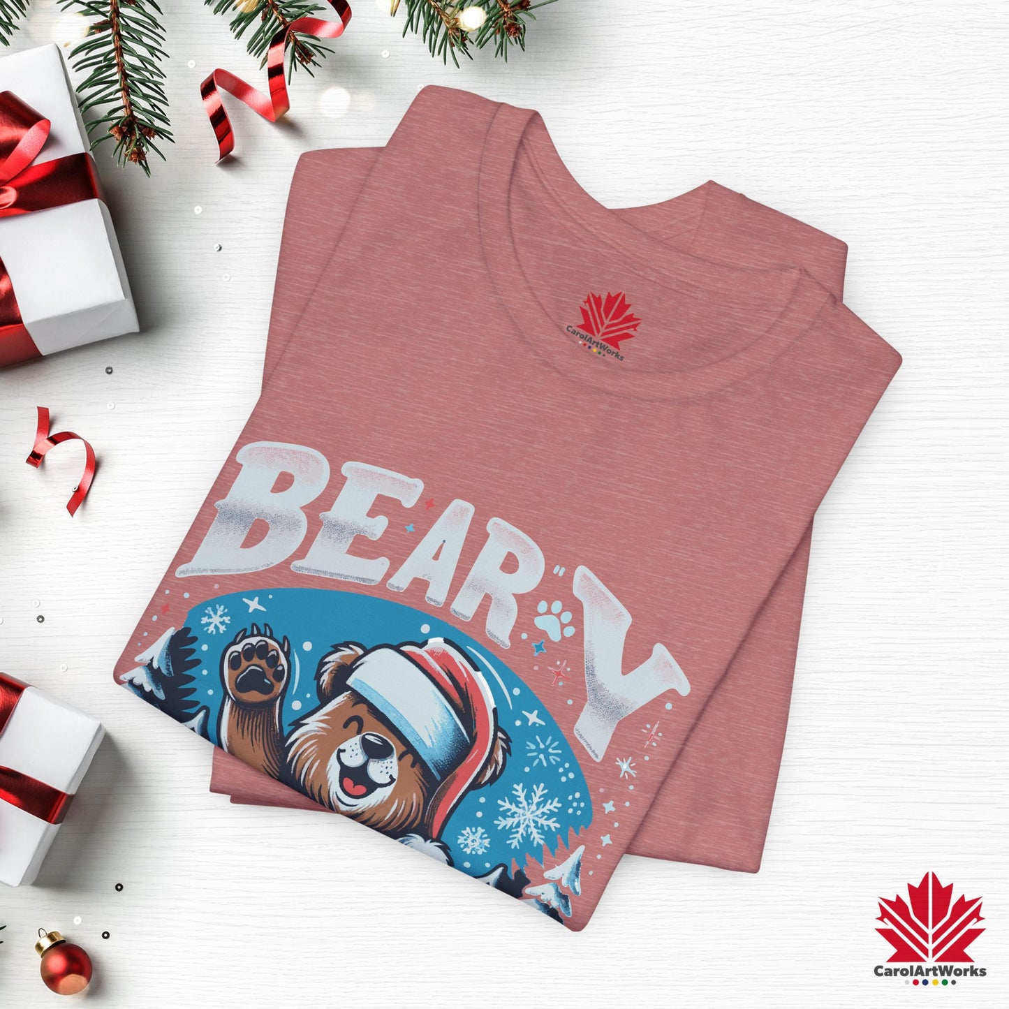Beary Christmas | Funny Canadian Bear Christmas T-Shirt | Premium Cotton Holiday Tee – Made in Canada, Free Shipping