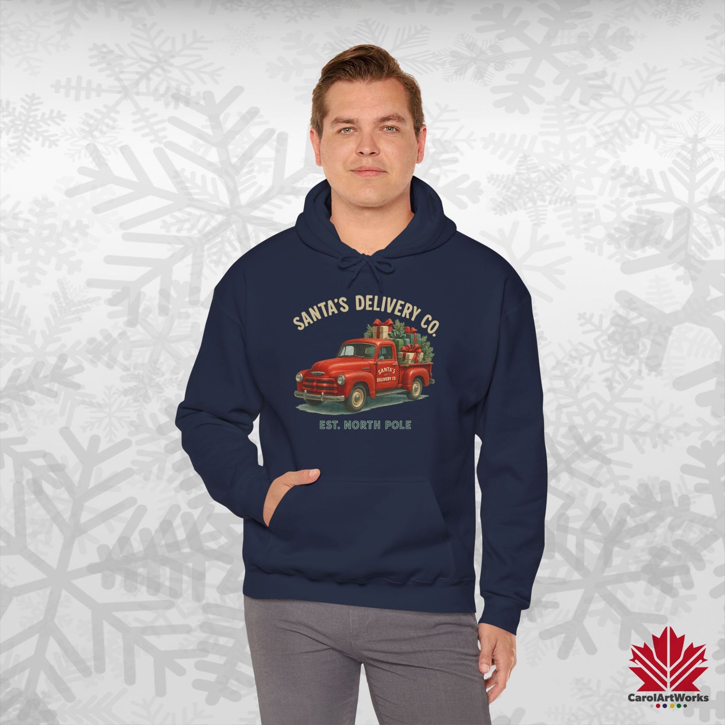 Santa’s Delivery Truck Hoodie | Vintage Red Truck Christmas Hoodie | Canadian Fleece Hoodie – Premium Softstyle