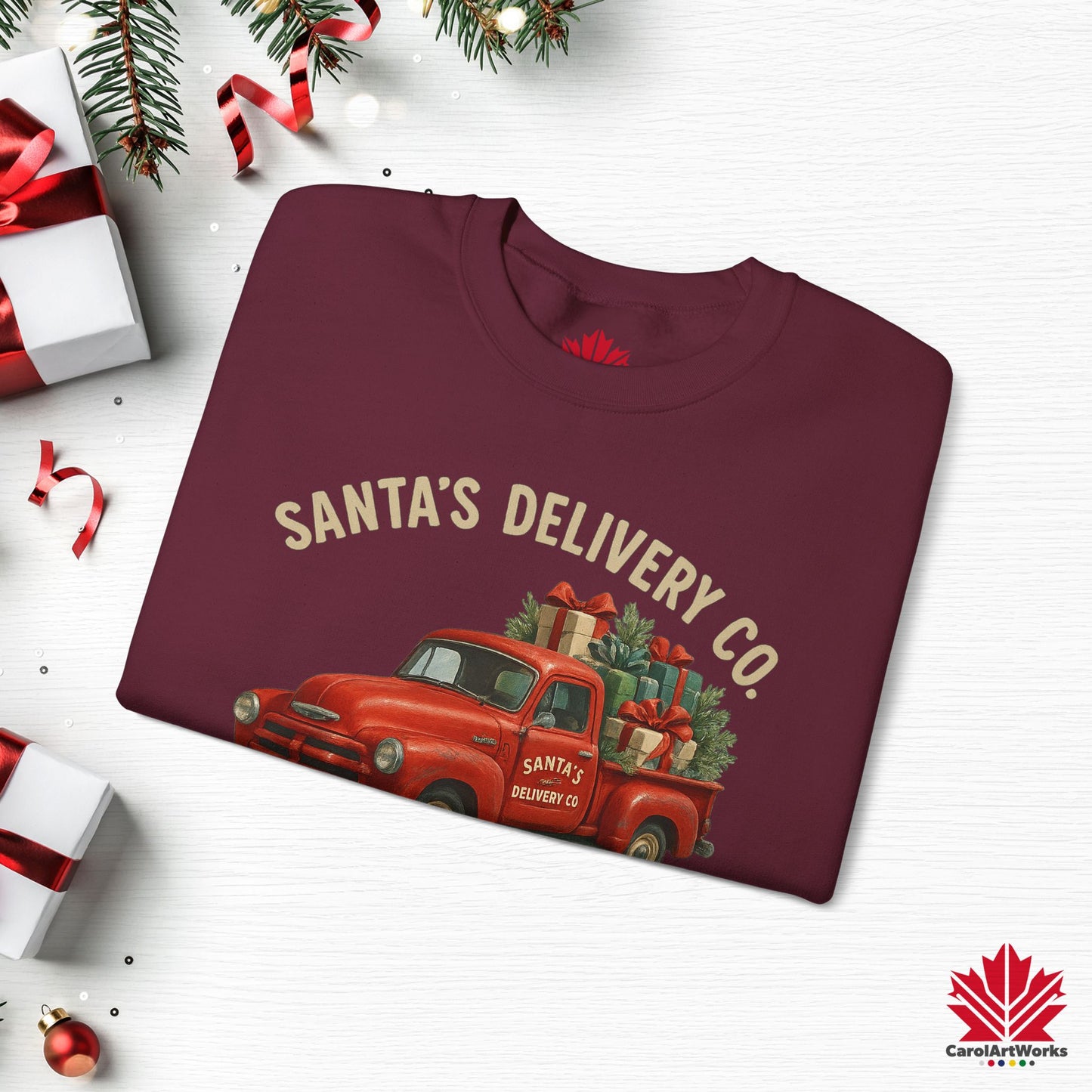 Santa’s Delivery Truck Sweatshirt | Vintage Christmas Crewneck | Canadian Fleece, Premium Quality
