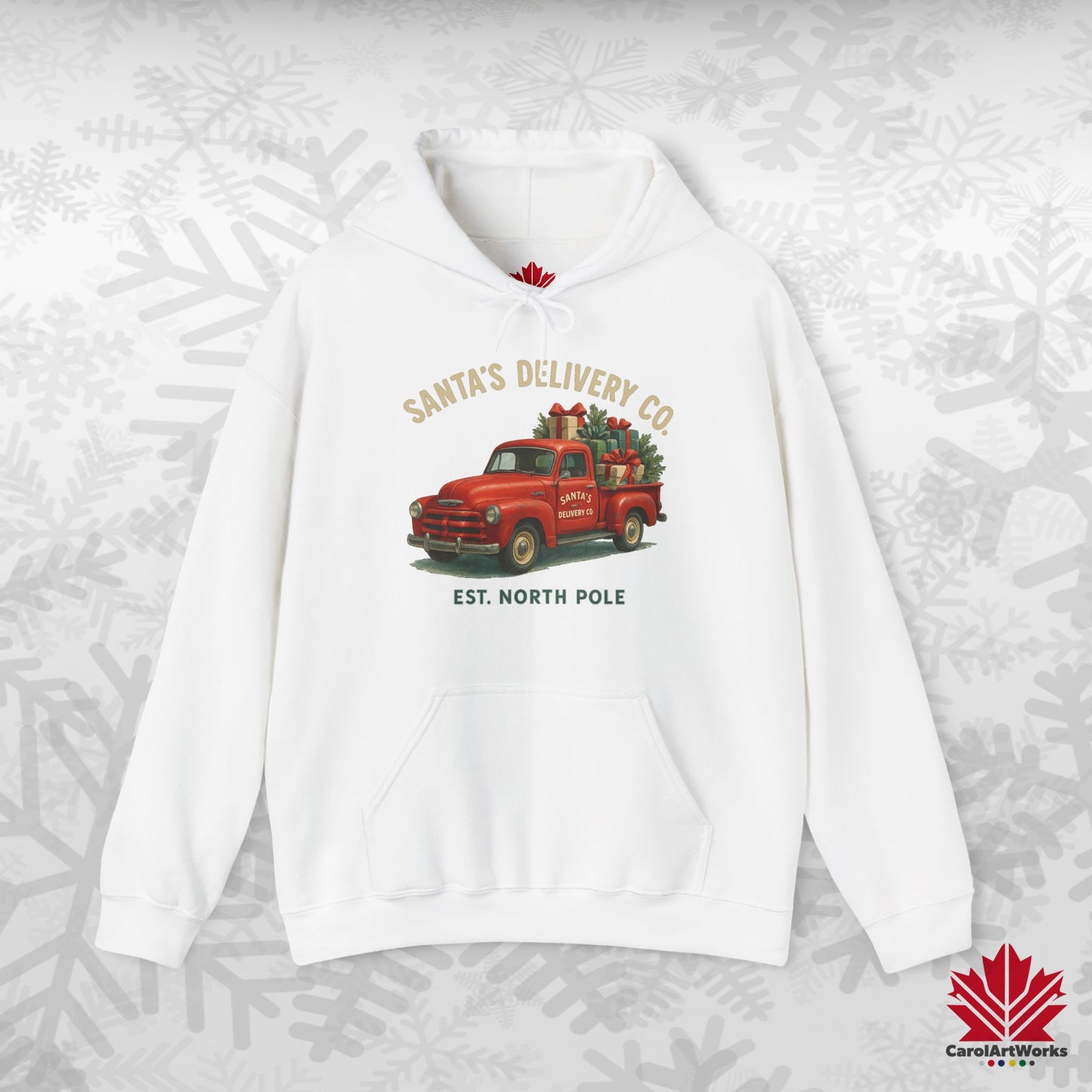 Santa’s Delivery Truck Hoodie | Vintage Red Truck Christmas Hoodie | Canadian Fleece Hoodie – Premium Softstyle