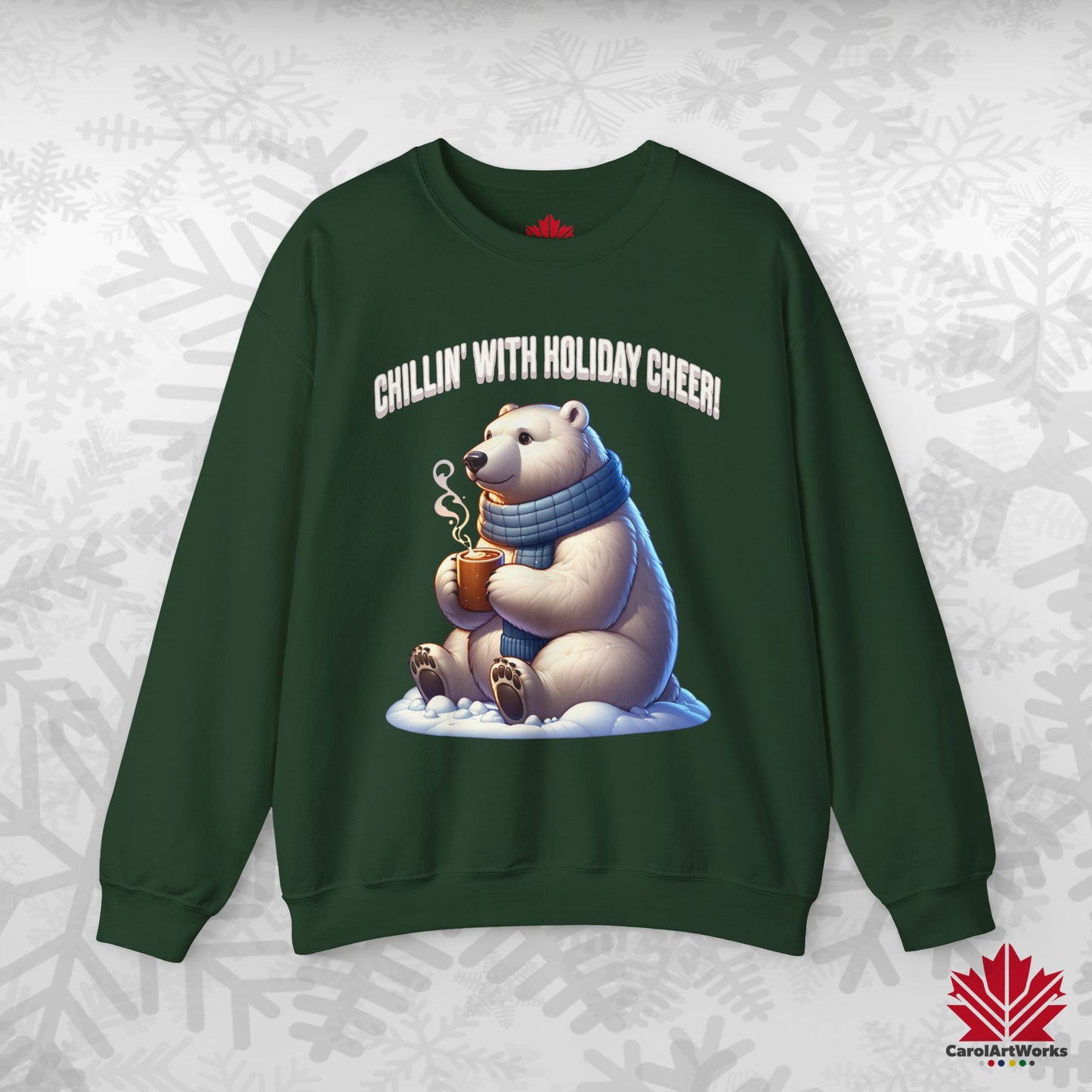 Chillin’ With Holiday Cheer Sweatshirt | Cozy Polar Bear Crewneck | Canadian-Made Holiday Fleece