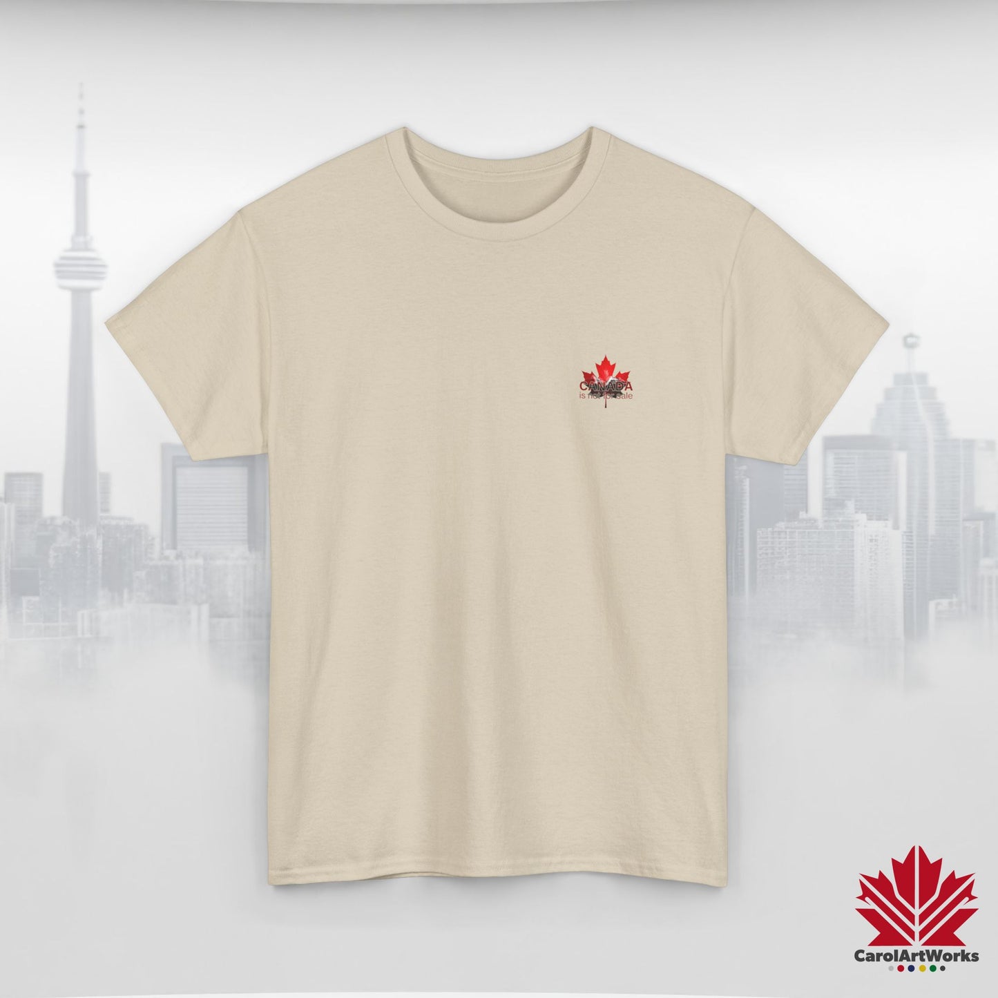 “Canada is not for Sale” Unisex Heavy Cotton Tee – Red Maple Leaf and Mountains, Stylish Canada Shirt