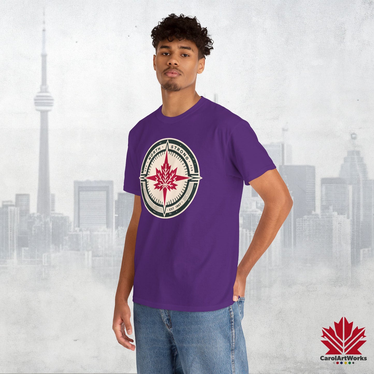 “North Strong” Compass Design – Unisex Cotton Tee – Navigate Adventure with Canadian Pride