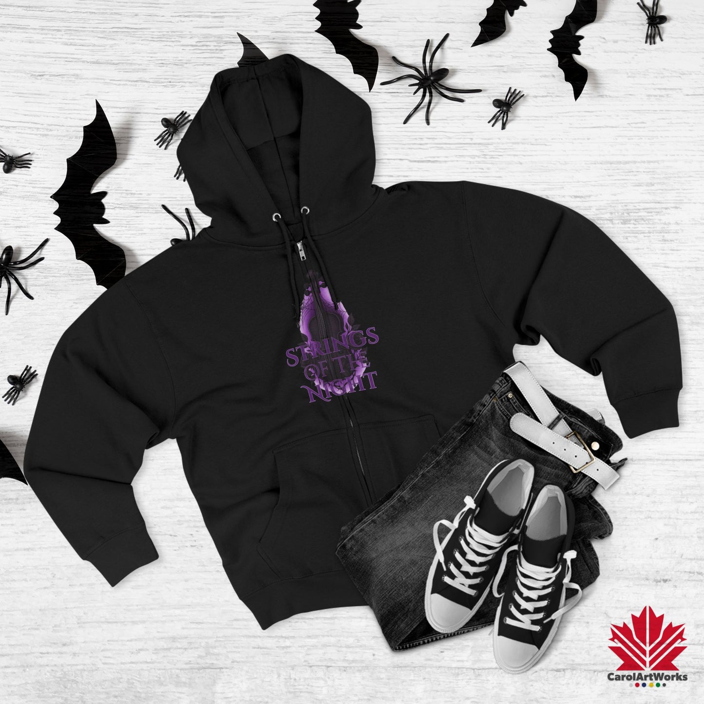 Strings of the Night – Zip Hoodie | Haunted Music Design for Halloween