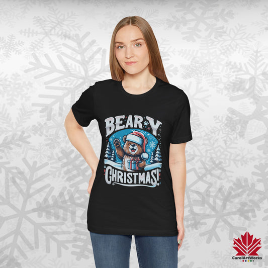 Beary Christmas | Funny Canadian Bear Christmas T-Shirt | Premium Cotton Holiday Tee – Made in Canada, Free Shipping