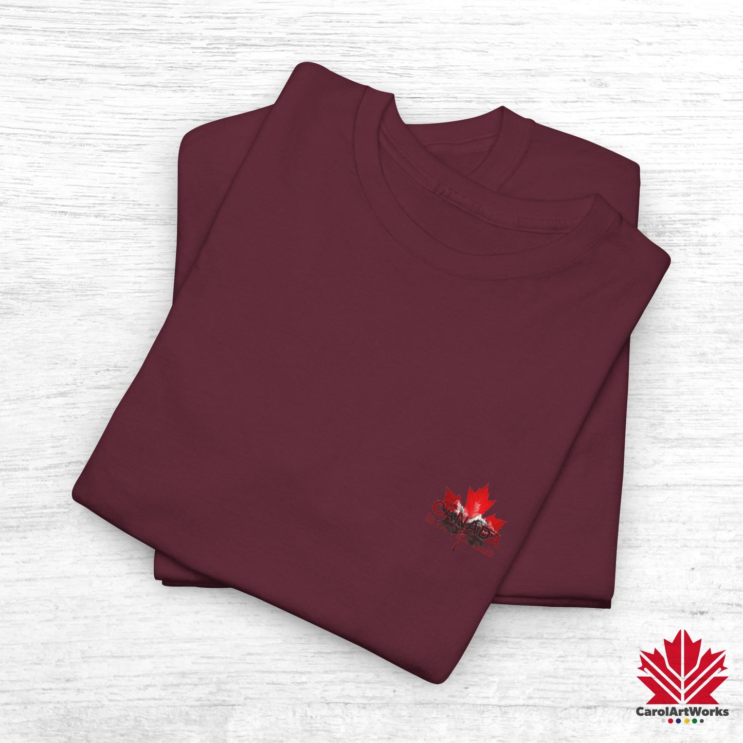 “Canada is not for Sale” Unisex Heavy Cotton Tee – Red Maple Leaf and Mountains, Stylish Canada Shirt