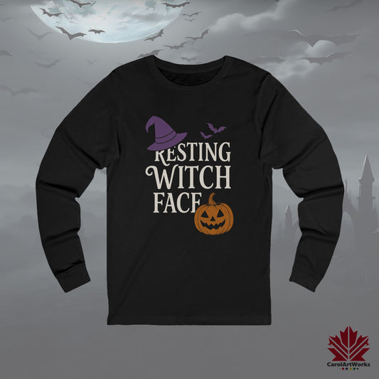 Resting Witch Face – Unisex Spooky Long Sleeve Tee with Witchy Attitude