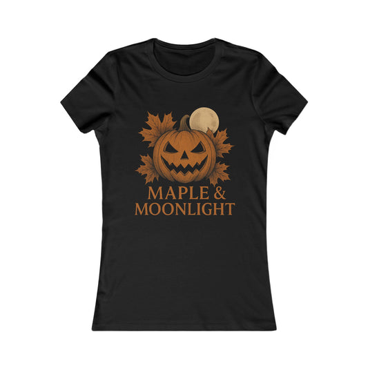 Maple & Moonlight – Women’s Halloween Tee | Maple Leaf & Pumpkin Design