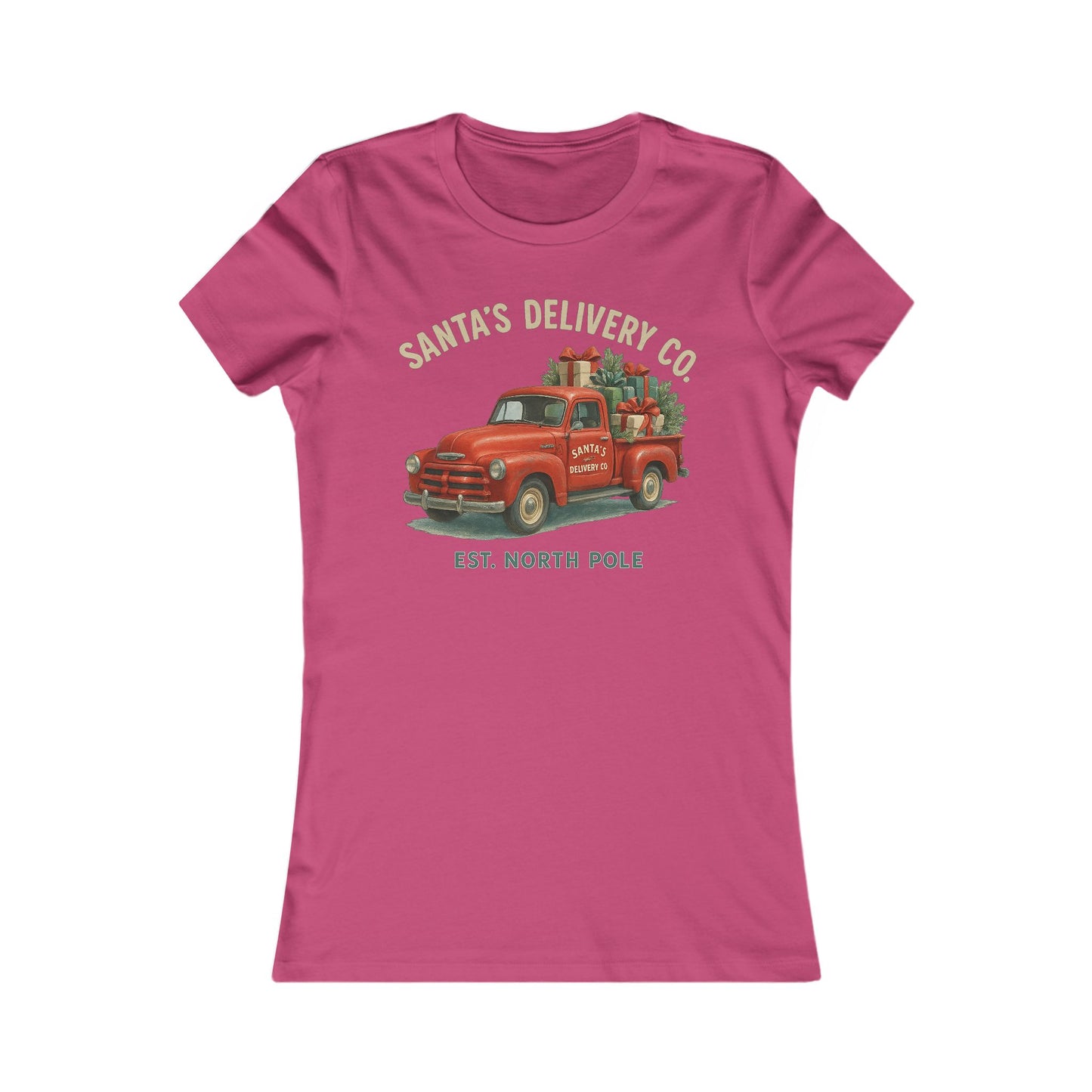 Santa’s Delivery Truck Women’s Tee | Vintage Holiday Shirt | Canadian Cotton Blend, Red Truck Design