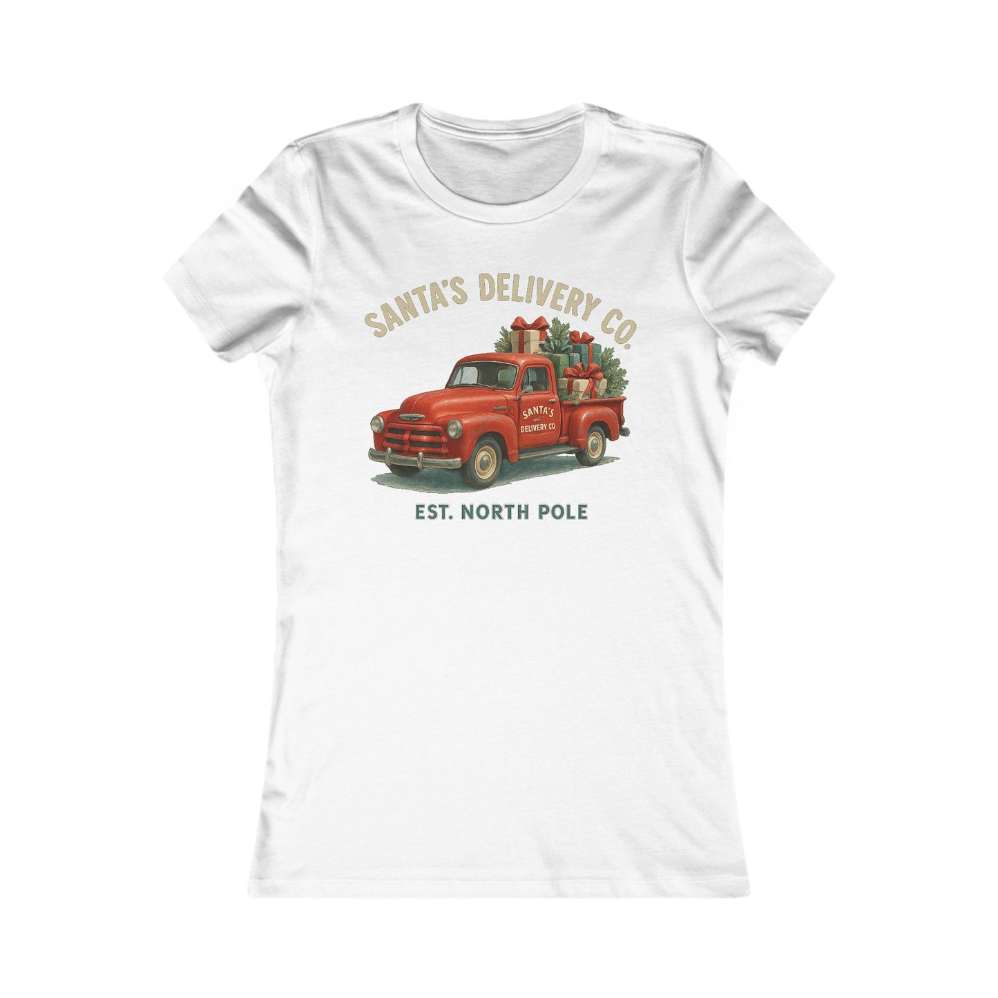Santa’s Delivery Truck Women’s Tee | Vintage Holiday Shirt | Canadian Cotton Blend, Red Truck Design