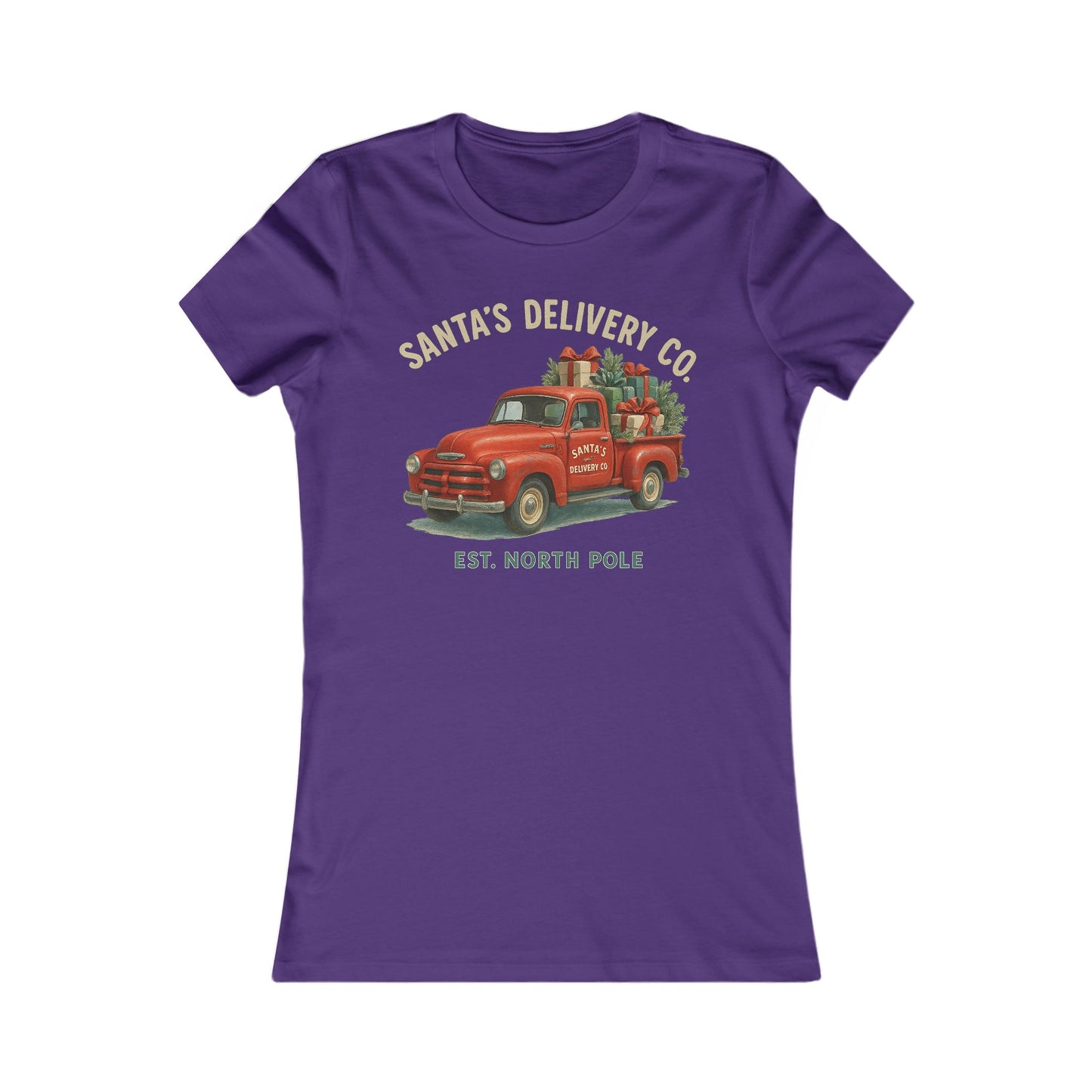 Santa’s Delivery Truck Women’s Tee | Vintage Holiday Shirt | Canadian Cotton Blend, Red Truck Design