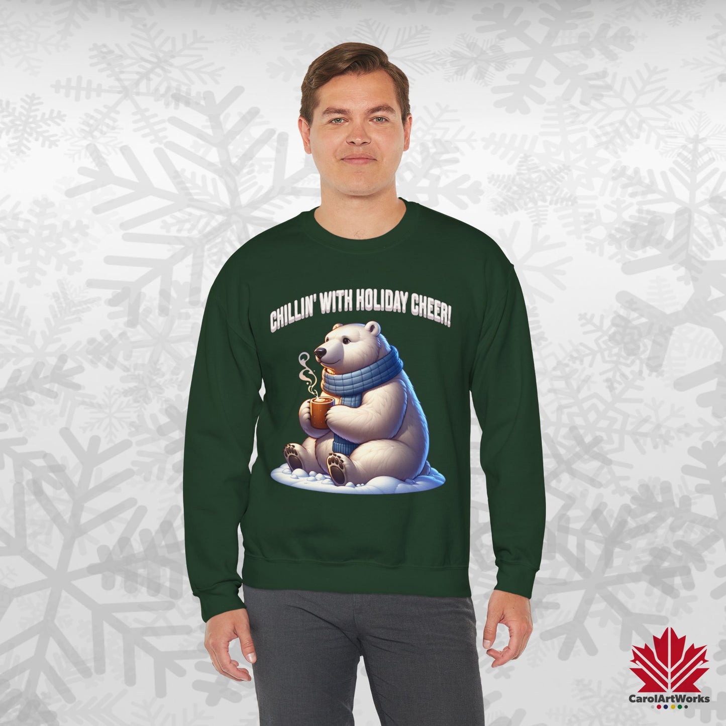 Chillin’ With Holiday Cheer Sweatshirt | Cozy Polar Bear Crewneck | Canadian-Made Holiday Fleece