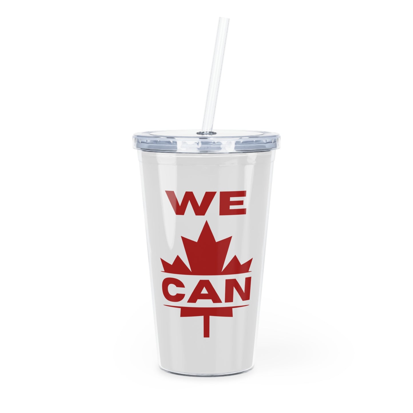 Gobelet en plastique avec paille « Canada Pride » – Motif « WE CAN »