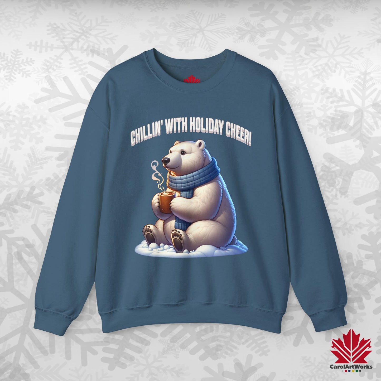 Chillin’ With Holiday Cheer Sweatshirt | Cozy Polar Bear Crewneck | Canadian-Made Holiday Fleece