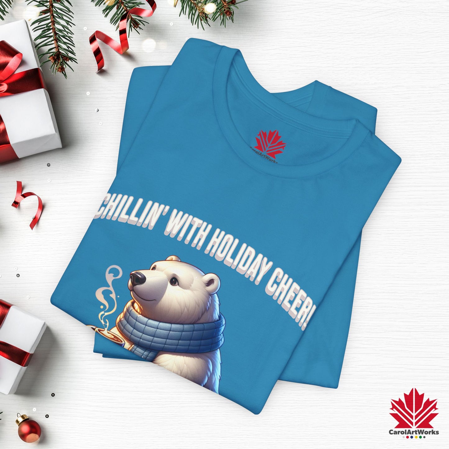 Chillin’ With Holiday Cheer | Polar Bear Christmas Tee | Cozy Canadian Holiday Shirt – Premium Cotton