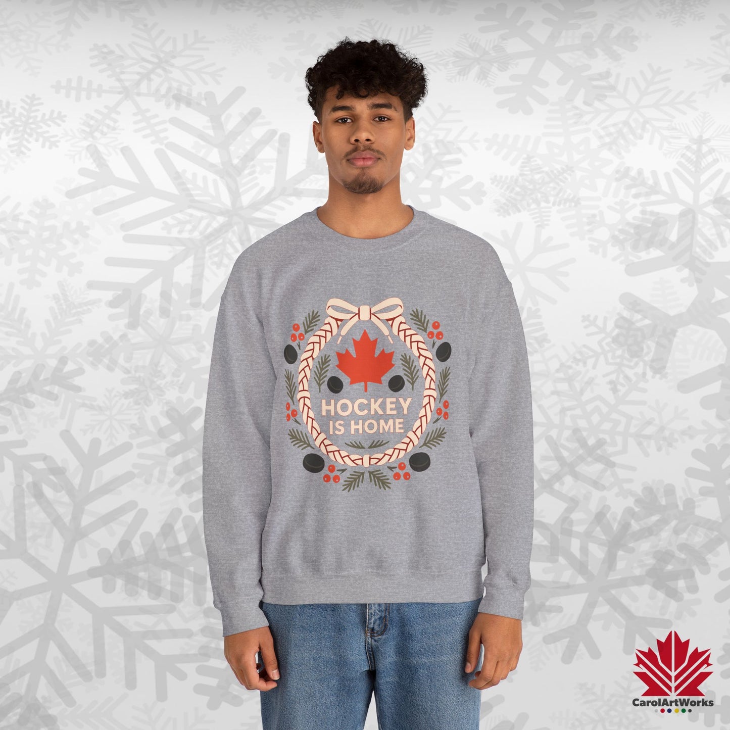 Hockey Lace Wreath Sweatshirt | Canadian Hockey Christmas Crewneck | Premium Fleece Sweatshirt