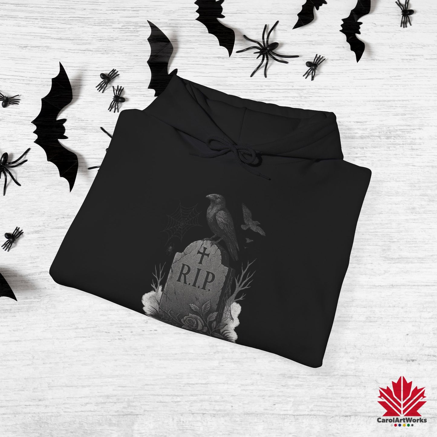 Grave & Ravens – Hoodie | Gothic Raven & RIP Tombstone Design
